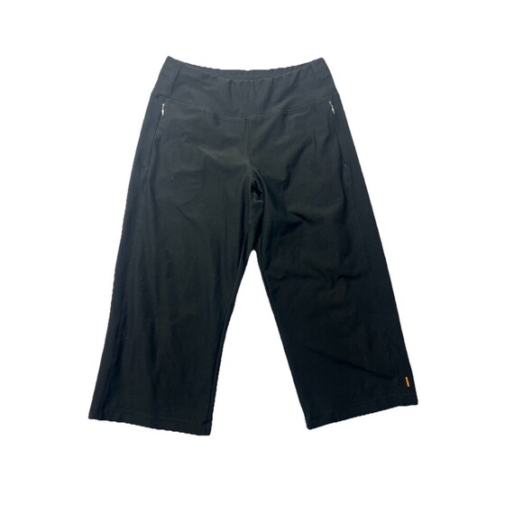 Lucy Women Small Black Elastic Waist Wide Leg Trouser Pant Pocket Zipper Crop - Picture 1 of 6